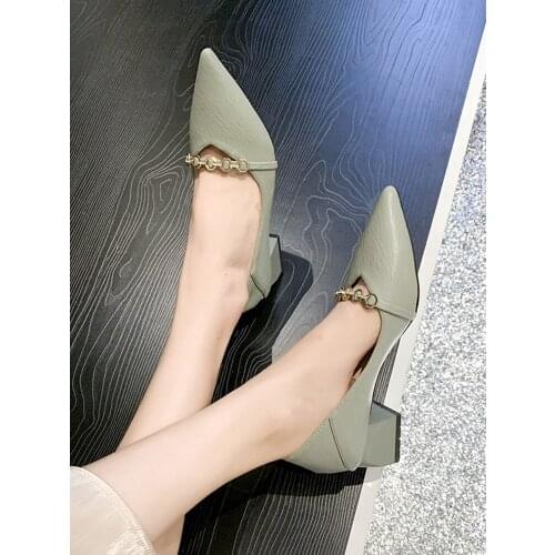 2021 spring and autumn new ladies fashion all-match high heels mid-heel pointed fairy style single shoes
