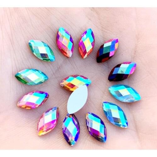 120PCS AB Resin Rhinestones Horse eye Shape Crystal Flat Back Nail Rhinestone 3D Non HotFix Nail Art Decoration DIY Tool
