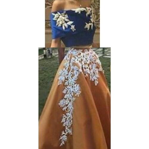 2015 Sexy Two pieces Off the Shoulder Short Sleeves Lace appliques Embroidery Floor Length Occasion Gown bridesmaid dresses