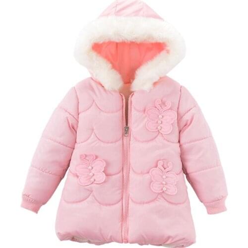 2021 Winter Parkas Kids Jackets for Girls Warm Thick Butterfly Childrens Coat Baby Outerwear Infant Overcoa 1-5 Year