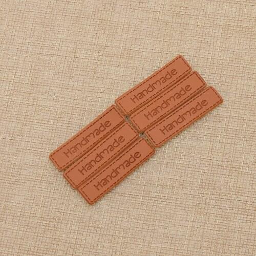 50pcs Classic Brown Handmade PU Leather Garment Labels For DIY Making Craft Clothes Bag Shoes Sewing On Tags Supplies