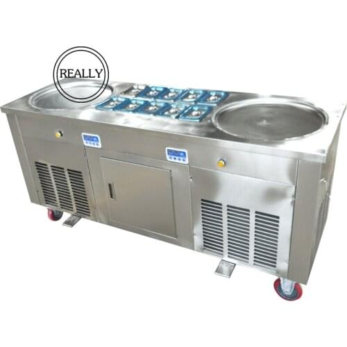 Free shipping by sea double pan fried ice cream machine with 10 topping holders fry ice cream machine for sale