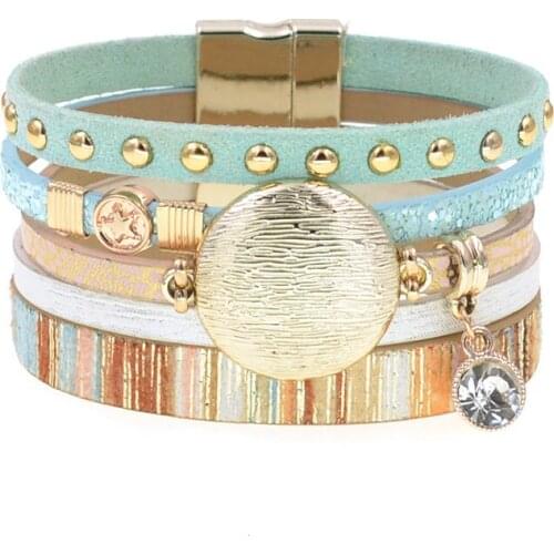 Bohemian Leather Bracelets for Women Multilayer Wide charm Bracelet Bangle magnetic clasp bracelets Female Jewelry wholesale