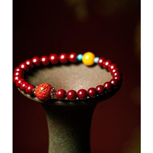 High content cinnabar back grain hand string raw ore purple gold fortune na Fu bracelet female exorcism Beads rosary
