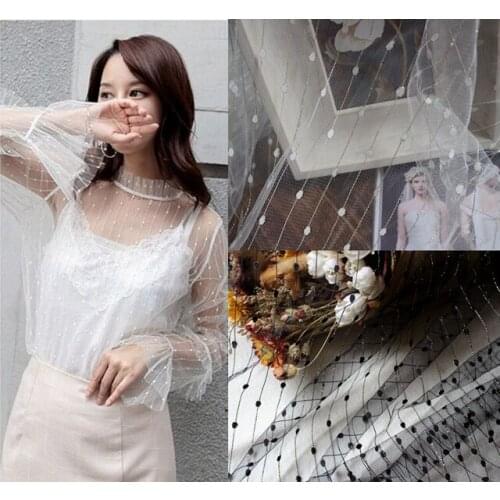 BlACK small flocked polka dot soft fine gold thread mesh tulle net for wedding dress tutu blouse veil ball gown petticoat