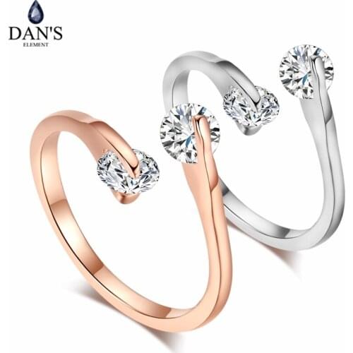 DANS ELEMENT Fashion Twin Zirconia Crystals Copper Gold Color Wedding Rings for Women Anti Allergies Trendy # RG91386