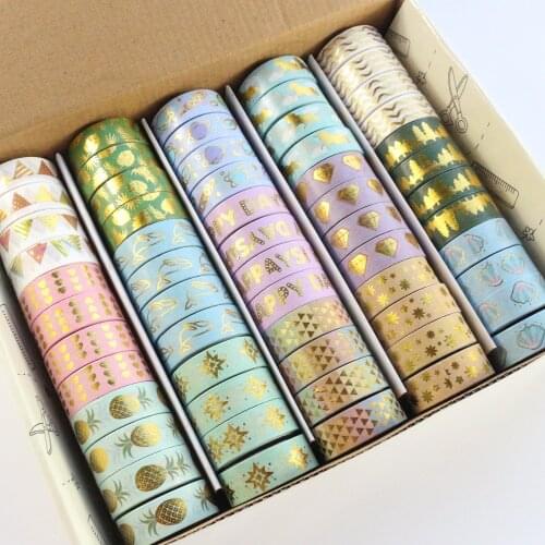 Domikee Cute new gold foil decorative DIY washi tape roll school student journal diary planner DIY masking tape stationery 5m