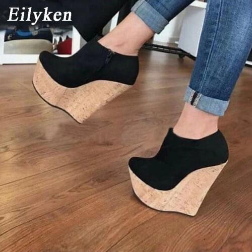 Eilyken Black Design Platform Wedges Simplicity Round Toe 2021 Spring/Autumn High-heel Ladies Comfort Wedges Women Pumps Shoes
