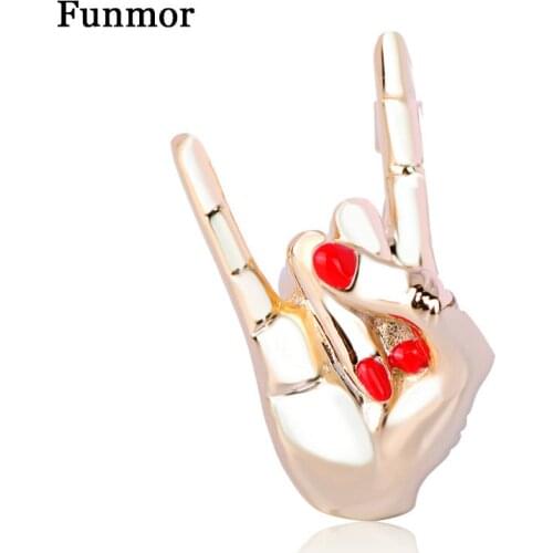 FUNMOR Vivid Women Hand Rock Shape Brooch Pins Punk Alloy Dripping Oil Brooches For Women Girls Party Coat Dress Decoration Gift
