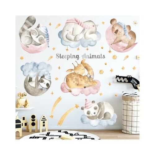 Good Night Nap Wall Stickers Cartoon Animal Baby Bedroom Color Wallpaper DIY Kids Room Decoration Posters And Prints Wall Art