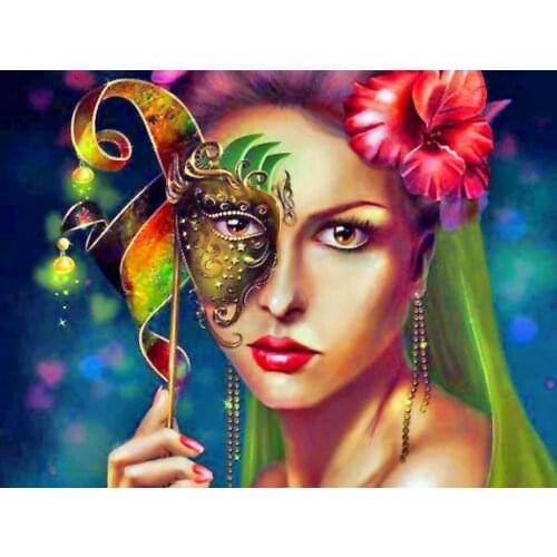 JMINE Div 5D Masked Women Full Diamond Painting cross stitch kits art High Quality Portrait 3D paint by diamonds