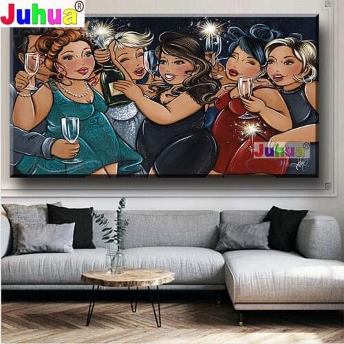 Get-Together Fat Ladies Diamond Painting Cartoon Woman Full Square/round Drill Mosaic Living Room Background 3D Stereo Wall Art