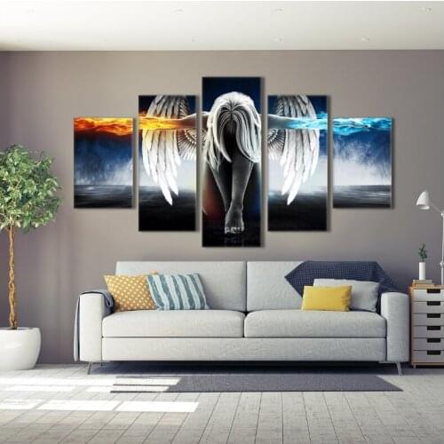 Canvas Printed 5 Panel Angel Fire & Ice Canvas Painting Game Poster Wall Art Pictures Home Decor For Living Room Cuadros Artwork