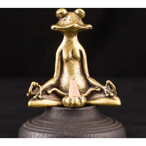 Brass Frog Incense Holder Sitting Zen Meditation Incense Burner Home Ornament Animal Sculpture Decor for Bedroom Living Room Car