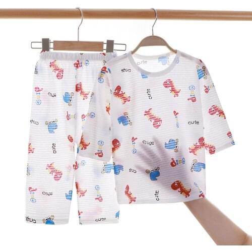 Summer Cotton Pajamas Set for Kids Baby Pajamas for Boys and Girls Long Sleeve Breathable Cat Rabbit Animal Clothes 12M-8T
