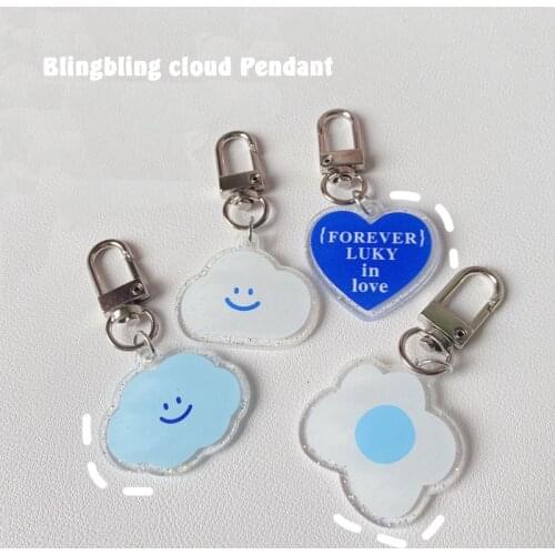 Cartoon Cute Blue Cloud Love Blingbling Key Chain Korean Ins Acrylic Kawaii Girl Handbag Fashion Decorative Pendant Key Holder