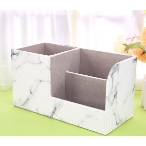 Multifunction Marble Leather Desk Stationery Organizer Pen Pencil Holder Storage 77HA