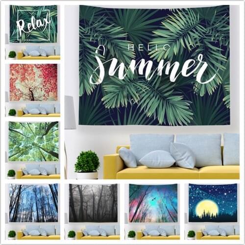 Fashion Green Forest Landscape Tapestry Wall Decoration Farmhouse Tent Party Holiday Wall Hanging Supplies Bedspread Beach Mat
