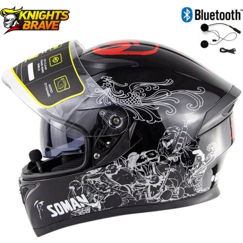 SOMAN Motorcycle Bluetooth Helmet Full Face Casque Moto Capacete Da Motocicleta Cascos Moto Casque Doublel Lens Riding Helmets