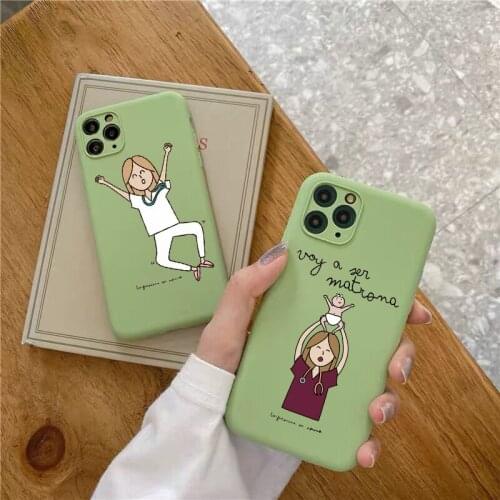 Cartoon Medicine Doctor Nurse matcha green Soft Phone Case For iPhone SE2020 12mini 12pro 11pro Max 7 8 Plus XR Xs Max TPU cover