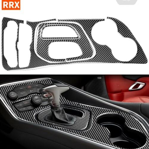 Carbon Fiber Sticker For Dodge Challenger 2015+ Gear Shift Panel Cup Holder CD Frame Trim Decal Set Interior Car Accessories