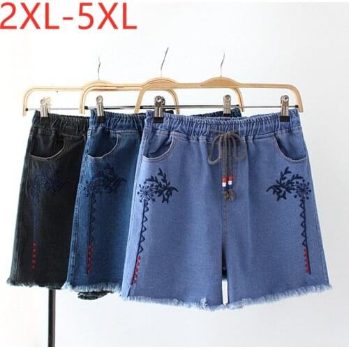New 2021 Ladies Summer Plus Size Jeans Shorts For Women Large Slim Elastic Cotton Blue Belt Pocket Denim Shorts 2XL 3XL 4XL 5XL