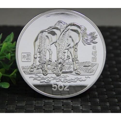 1990 New Years silver coin, 5 ounces, twelve zodiac horses, commemorative coins, collectibles