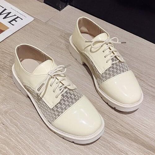 New Design British Style Small Shoes Womens Hollow Mesh 2021 New Niche Design Women Casual Shoes Comfort Breathable Retro