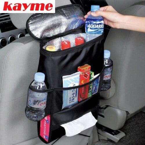 Kayme new multifunction car organizer back seat cool bag insulated auto pocket for children drink holder with mesh storage bag