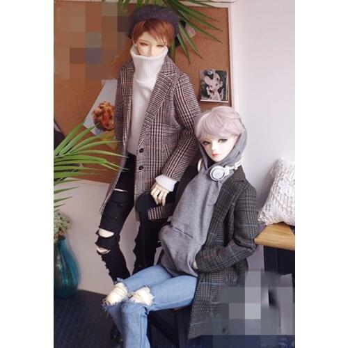 BJD Doll clothes suitable for 1-3 SD17 Uncle size plaid coat brown-green long trench coat doll accessories