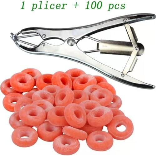 1Set Sastrate Emasculate Plier Tail Stainless Steel Pig Sheep Castration Forcep Clamp Cutter Device With 100PCS Elastic Ring