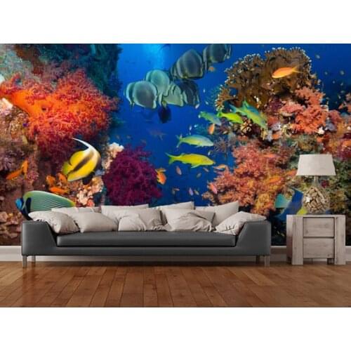Custom live fish wallpaper. Coral and Fish. 3D wallpaper murals for living room bedroom kitchen wall waterproof vinyl wallpaper