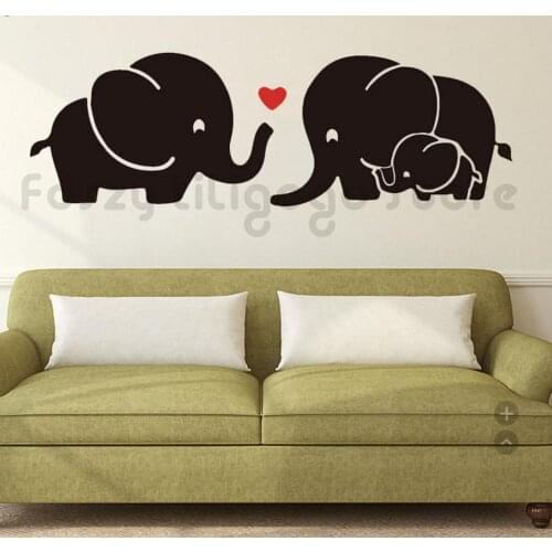 Family Elephants Love Heart Wall Sticker Wall Mural For Living Room Cute Animals Home DecorationF516