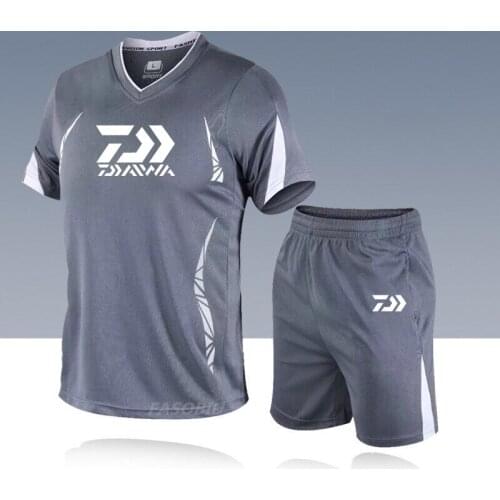 Daiwa Sports Fishing Suit Mens Summer Short Sleeve Running Quick Drying Sportswear Mens Two Piece Fishing Clothing