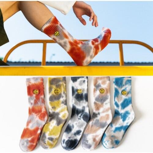 Tie Dye Men Socks Cotton Skate Socks Women Fashion Smiling Face Embroidery Sports Harajuku Hip Hop Happy Socks Christmas Gifts