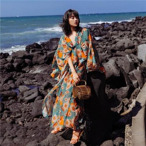 Japanese kimono Flare Sleeve V -Neck Shirt + Pants Suit Beach Fashion Boho Mexican Hippie Ethnic Style Bohemian 2 Piece Sets