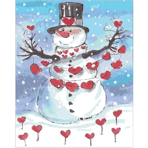 Yunxi art, Frameless Snowman picture on wall acrylic oil painting by numbers abstract drawing by numbers unique gift RS286