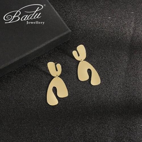 Badu 2021 Fashion Vintage Earrings For Women Big Geometric Statement Gold Metal Drop Earrings Trendy Earings Jewelry Accessories