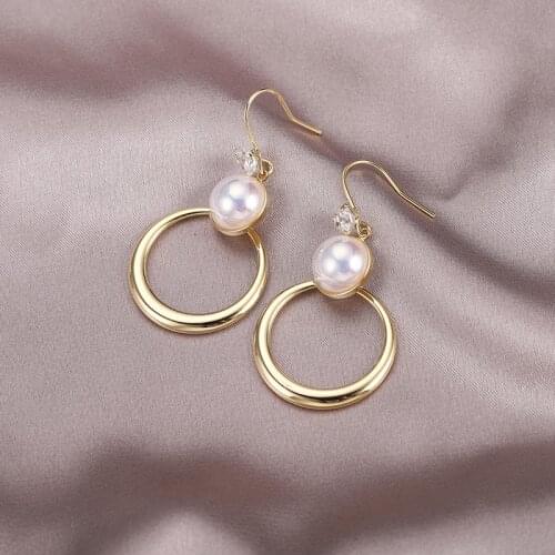 Dorado Temperament Geometry Shell Pearl Drop Earrings For Woman Girl Party Zircon Hollow Alloy Trendy Fashion Jewelry Gift 2021