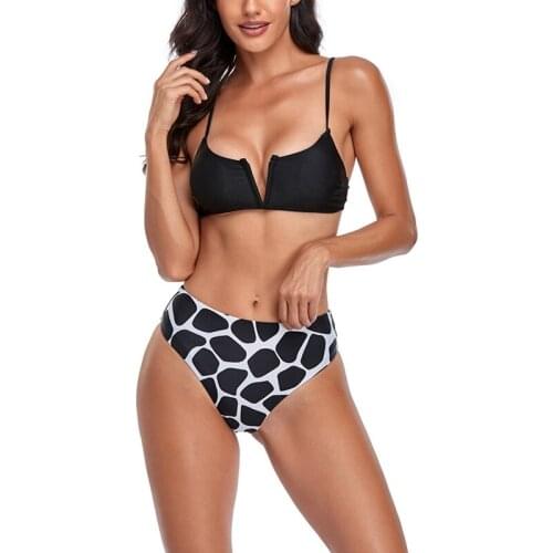Womens Fashion Sexy V-Neck Printed Retro Bikini 2 Piece Swimsuit Set