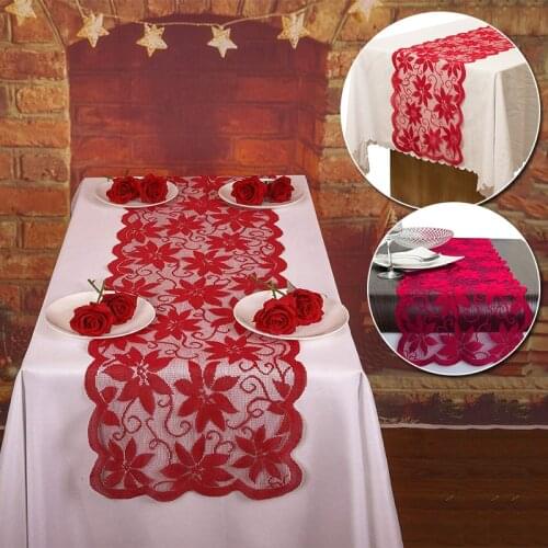 1pcs Christmas Decoration Red Lace Table Runner Flower Lace Table Cover For Home Kitchen Tablecloth Wedding Party Supply
