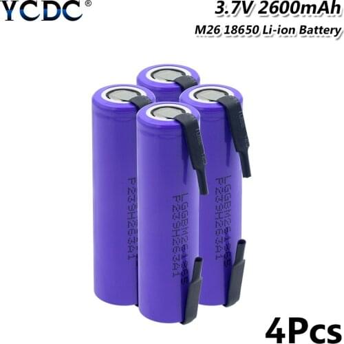 2021 New 1-10 PCS 3.7V High Drain 10A M26 18650 lithium battery 2600mAh rechargeable batteries with nickel tape for Flashlight