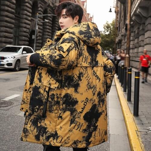 2021 Winter Sports Down Jacket Mens Long Handsome Over-the-Knee Camouflage White Duck Down Jacket Hooded Outdoor Keep Warm Coat