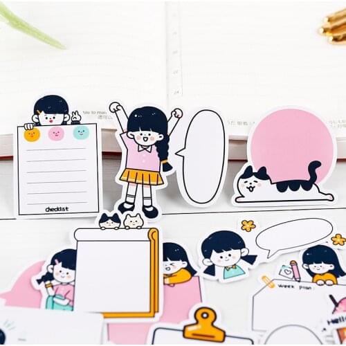 22pcs Vigorous girl write dialog box stickers hand book decoration small pattern hand book lovely girl heart material package