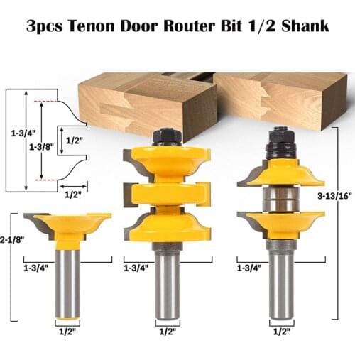 3pcs 1/2" Shank Entry & Interior Door Ogee Matched R&S Router Bit Woodworking Milling Cutter Door Frame Tenon Cutter Tools