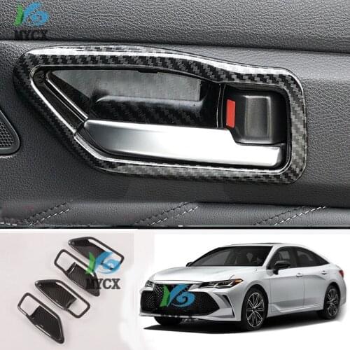 4Pcs Carbon Inner Door Pull Handle Bowl Frame Cover Trim For Toyota Avalon 2019 2020 Auto Accessories Carbon Fiber ABS