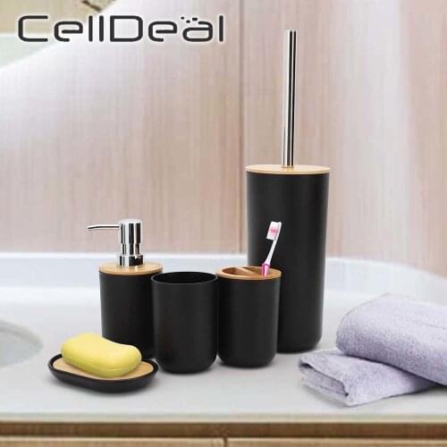 6Pcs Bathroom Accessories Set Toothbrush Holder Bin Soap Dish Dispenser Tumbler Toilet Brush Portable Bathroom Essential Set