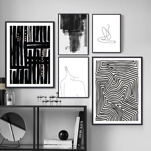 Abstract Wall Art Poster Black and White Painting Canvas for Interior Picture for Home Design Frameless Art Prints Room Decor