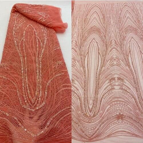African Sequins and beads Lace Fabrics SYJ-528887 High Quality French Lace Fabric Nigerian Tulle Lace Fabrics For Wedding Dress