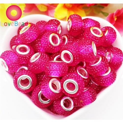 10Pcs New Opaque Bayberry Big Hole Round Spacer Beads Charms Resin Crystal Surface Fit Pandora Bracelet Necklace Jewelry Making